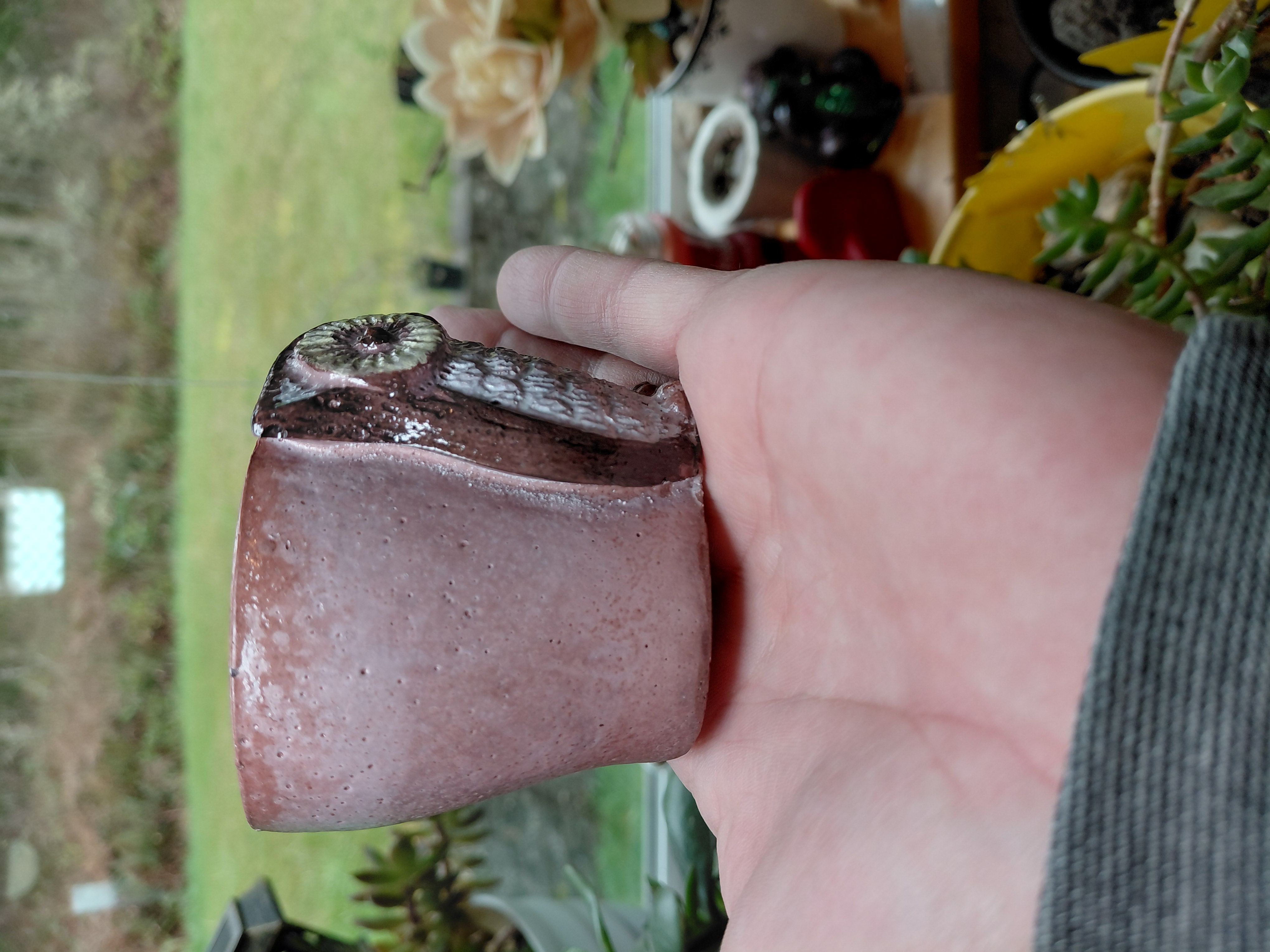 Hand Painted Owl Pot w/hole