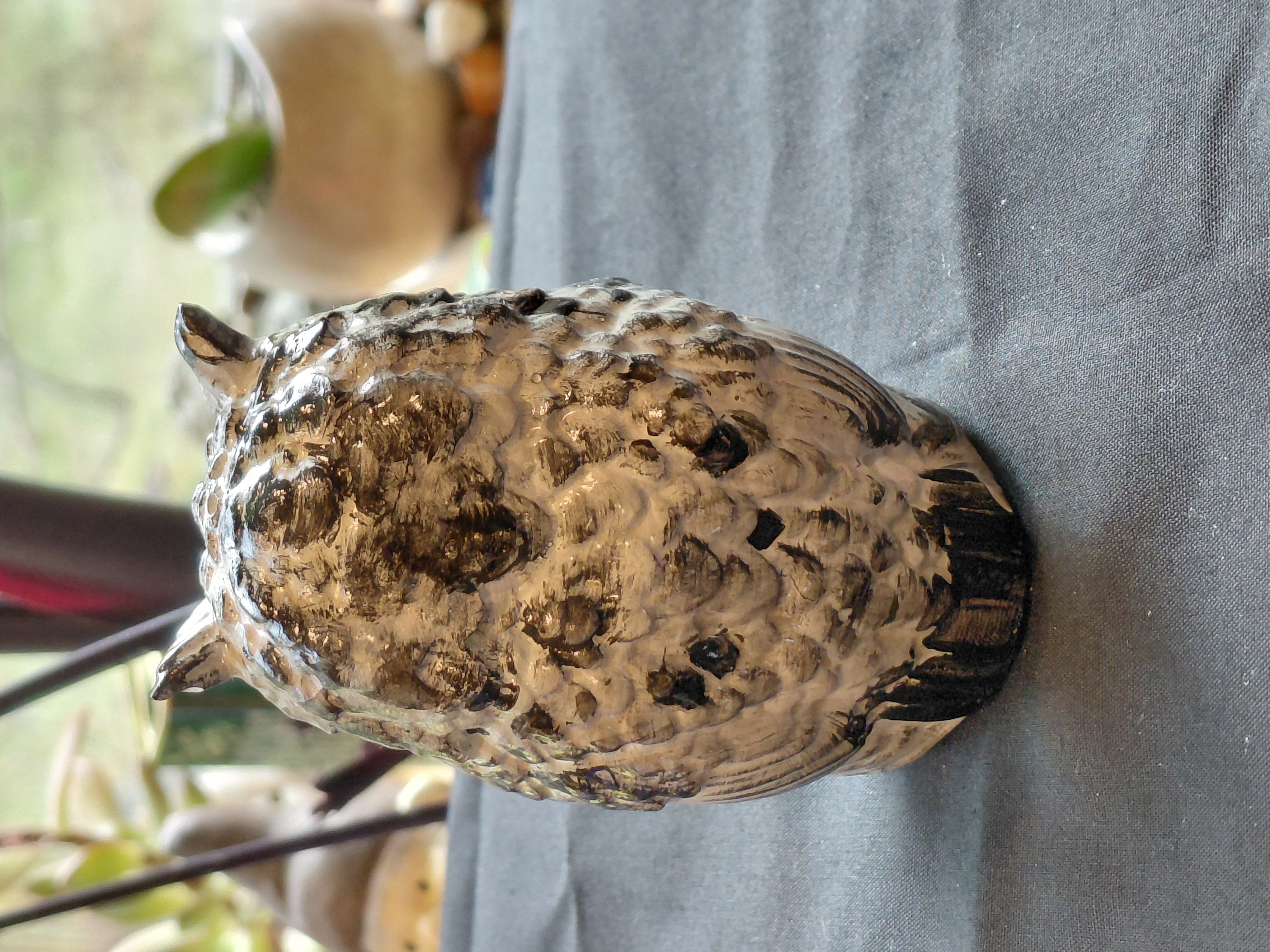 Owl Figurine Hand Painted Concrete