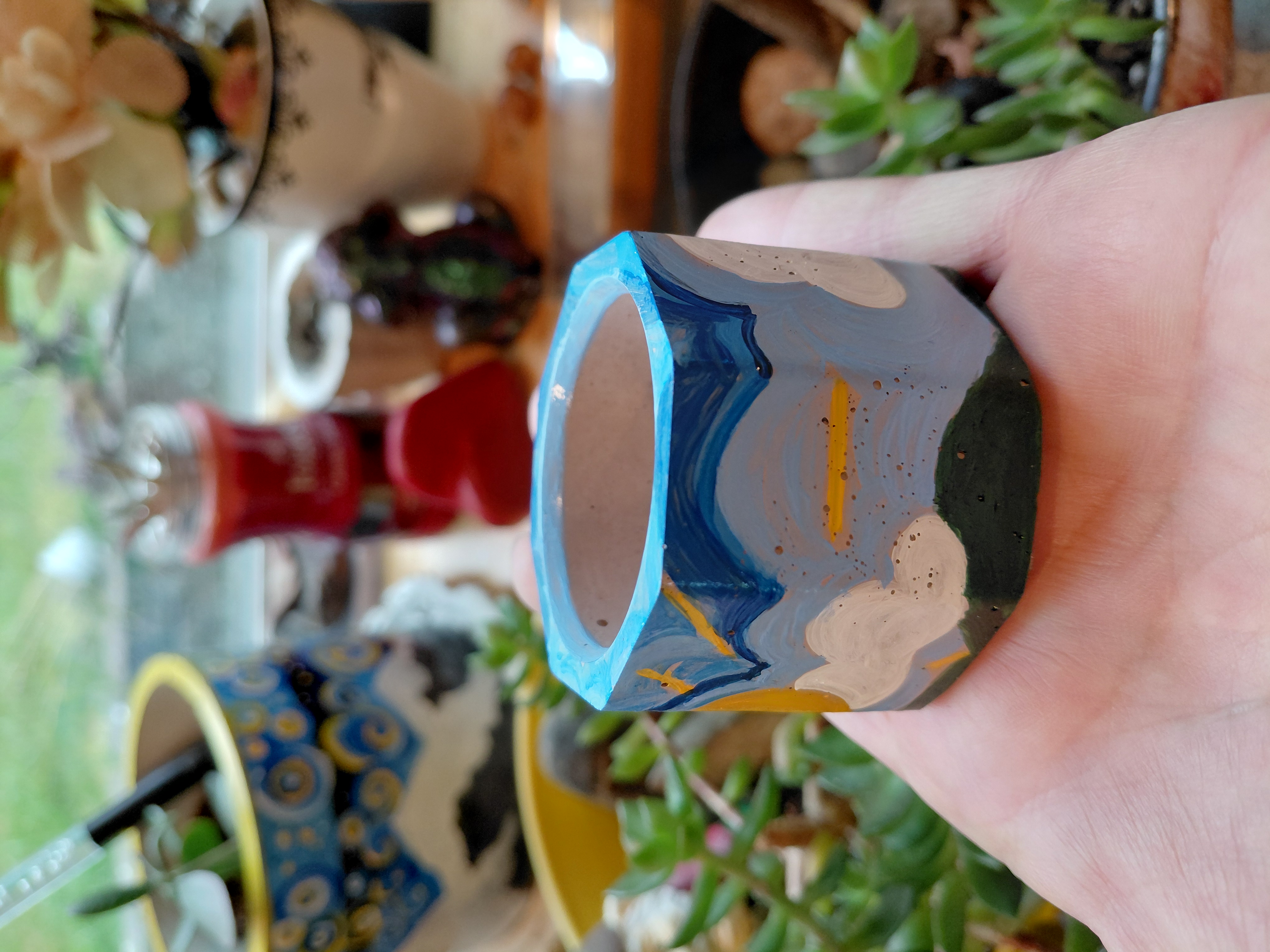 Tiny Painted Octagonal Pot 1.5" tall w/drainage