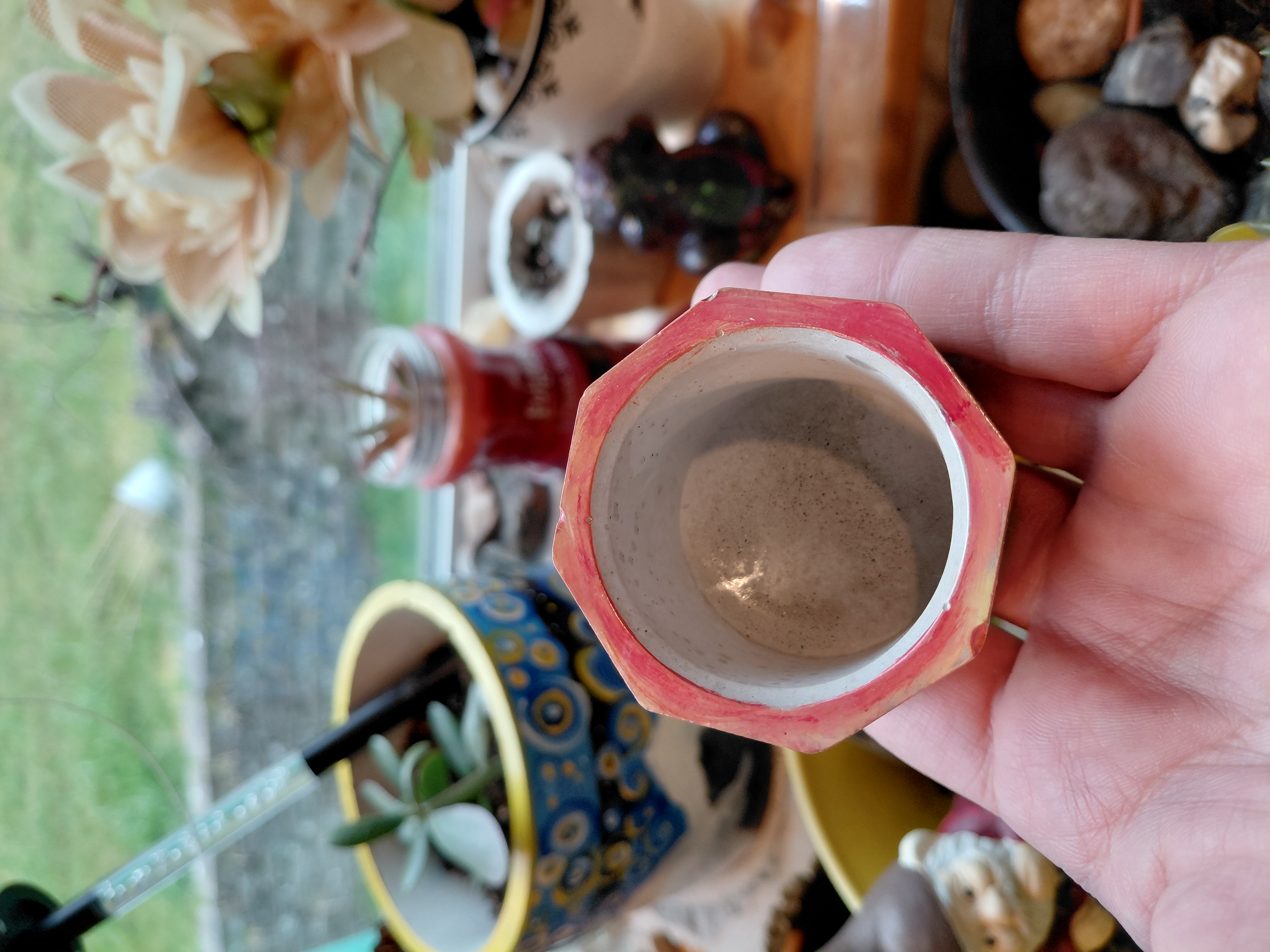 Tiny Octagonal Painted Pot 1.5" tall