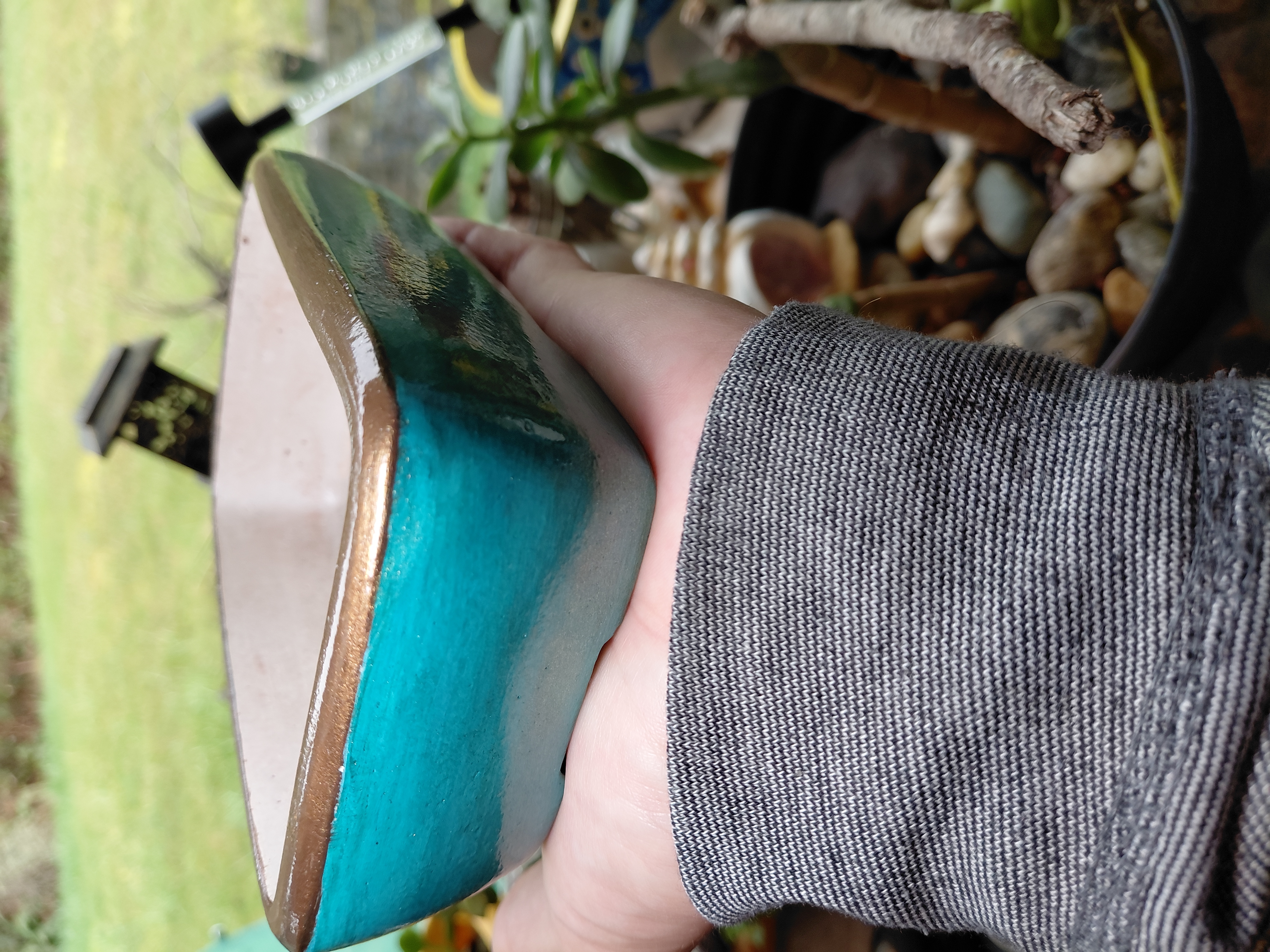 Hand Painted Bonsai Pot w/holes