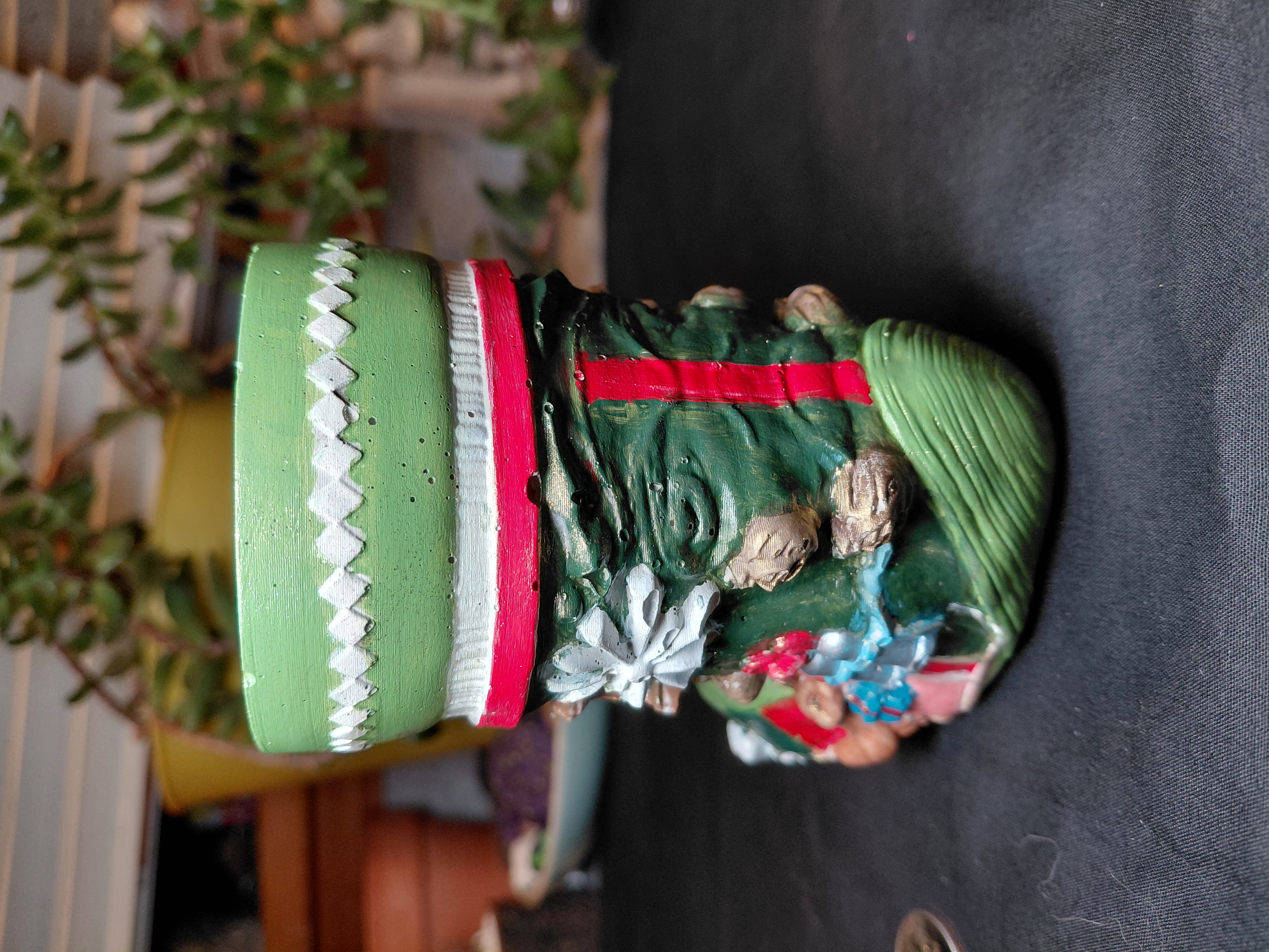 Stocking Pot/Container Hand Painted Concrete 4.25" Tall