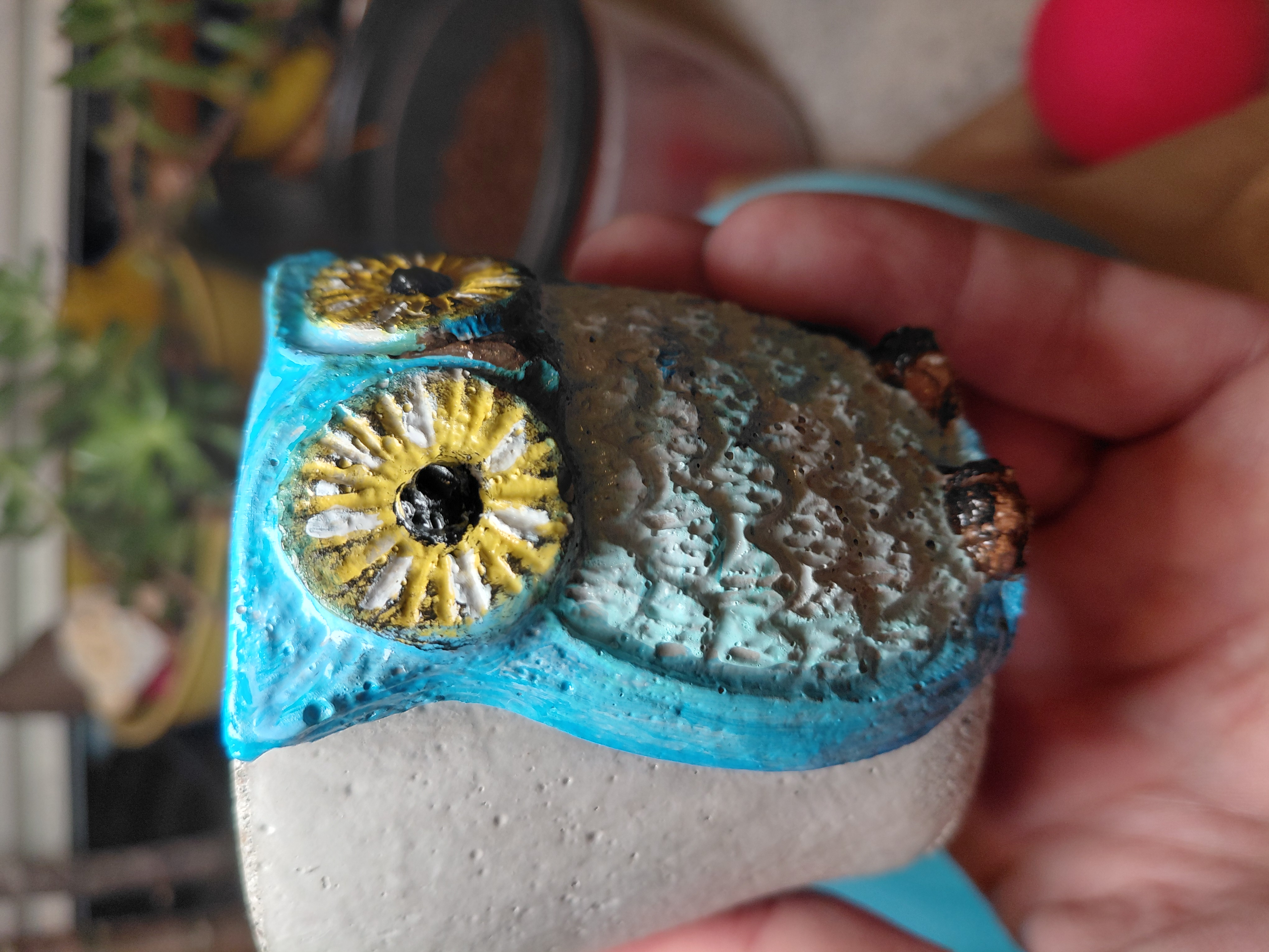 Painted Owl Pot w/drainage 2.5" Tall