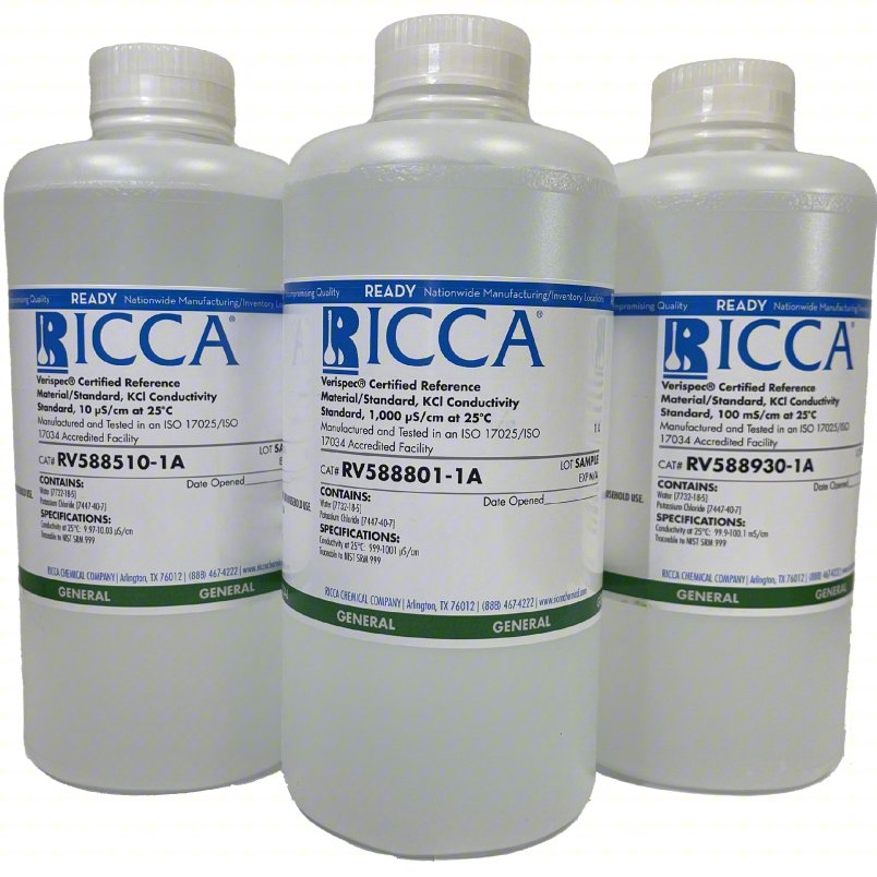 Verispec Conductivity Calibration Solution: Lab, 500 mL, 7447-40-7/7732-18-5, 5,000 uS/cm, Liquid