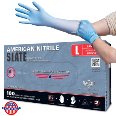 American Nitrile® Slate™ ANSL455 American Made Blue Nitrile Exam Gloves, Latex Free, 1000/Case - X-Large