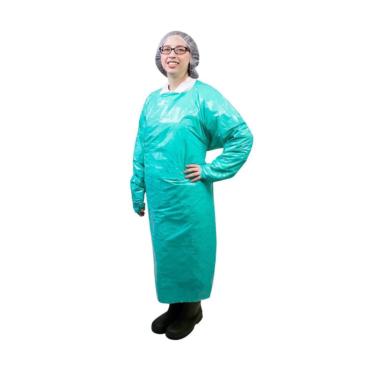 PolyConversions® PolyWear® Green Embossed Gowns, with Thumb Loops, Large - 100/Case