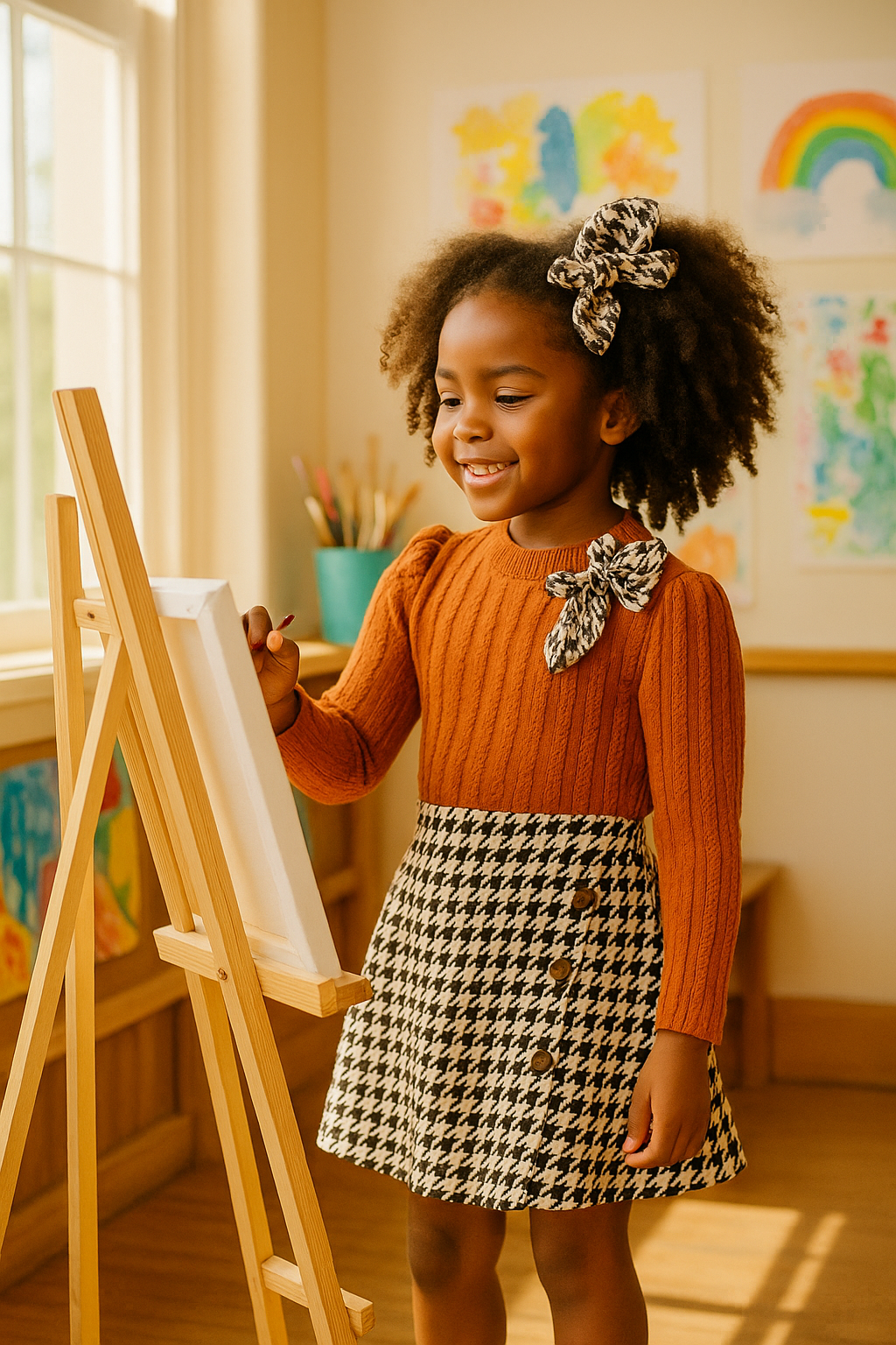 Houndstooth Buttoned Skirt for Kids