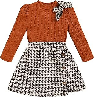 Girls' Knitted Top and Houndstooth Skirt Dress