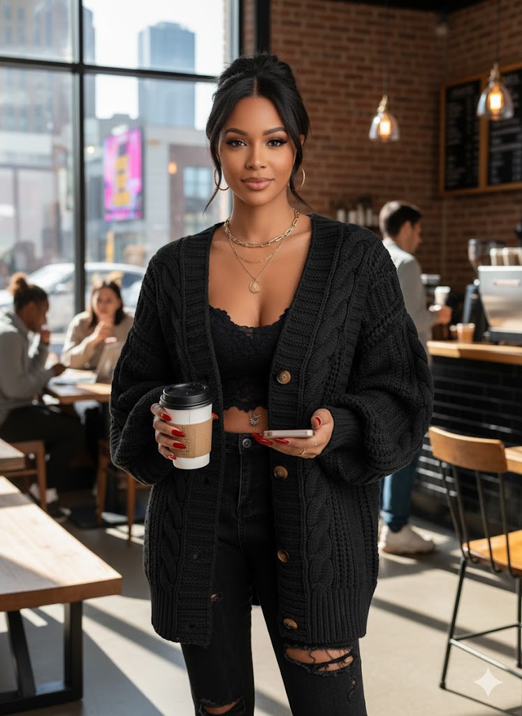 Chunky Knit Black Cardigan