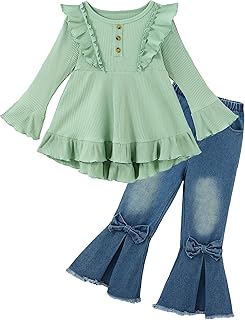Girls' Ruffled Top and Flared Jeans Set