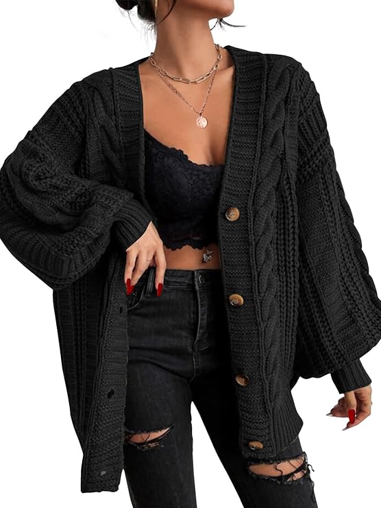 Chunky Knit Black Cardigan
