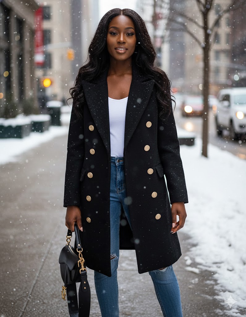Black Double-Breasted Winter Coat