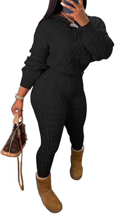 Women's Black Knit Two-Piece Set