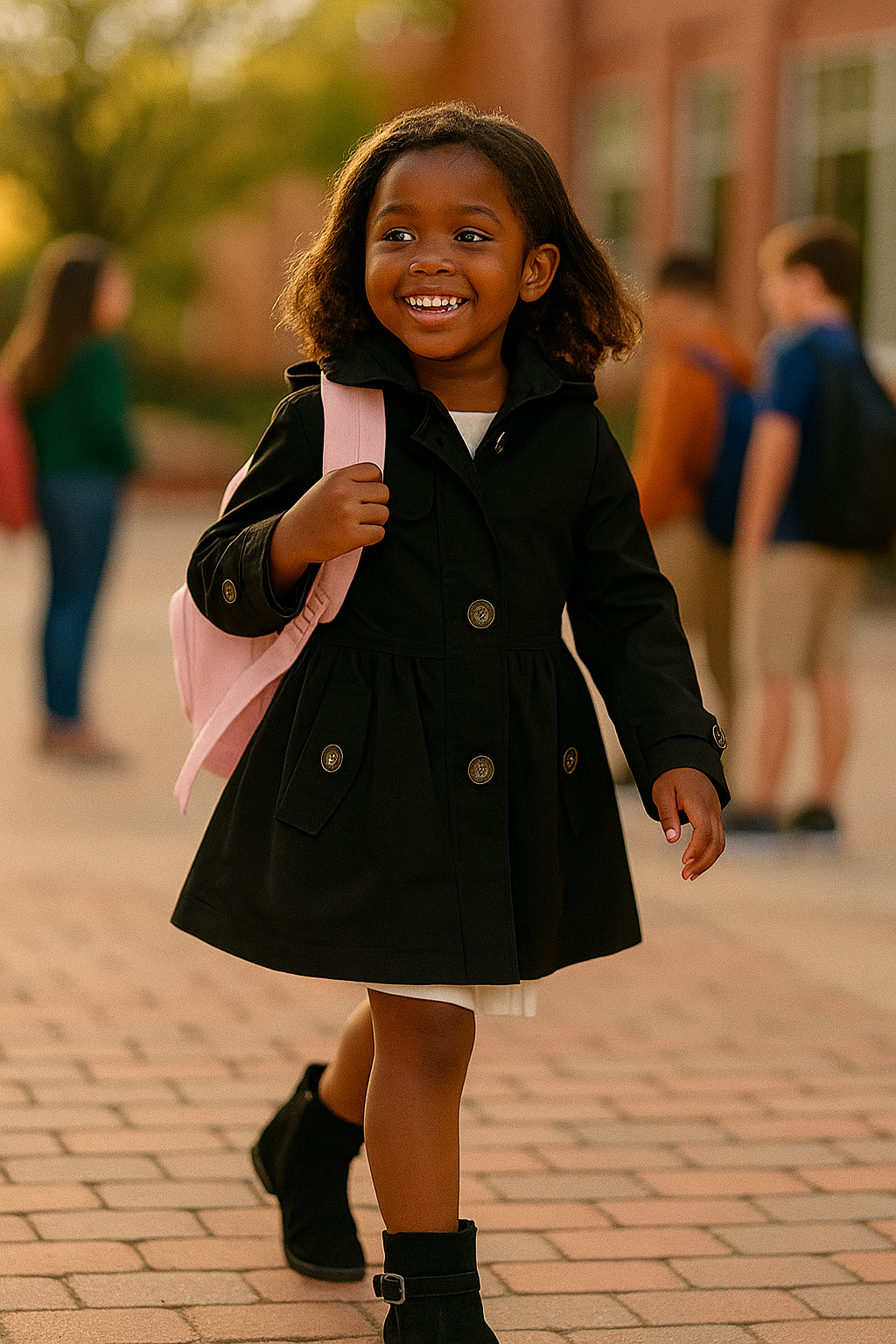 Children's Black Buttoned Coat