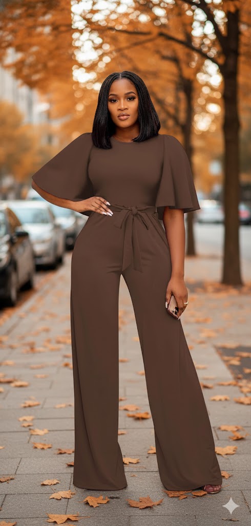 Elegant Brown Wide-Leg Jumpsuit