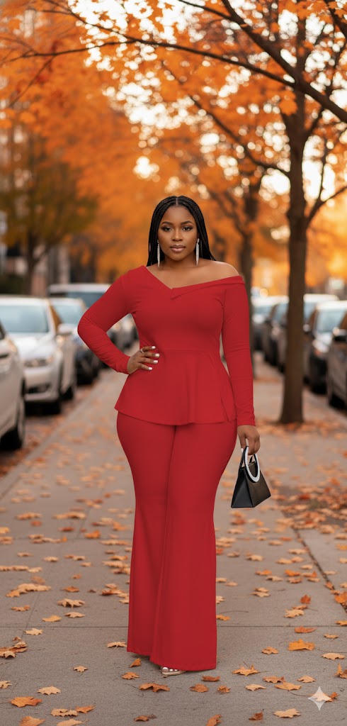 Red Two-Piece Pant Suit