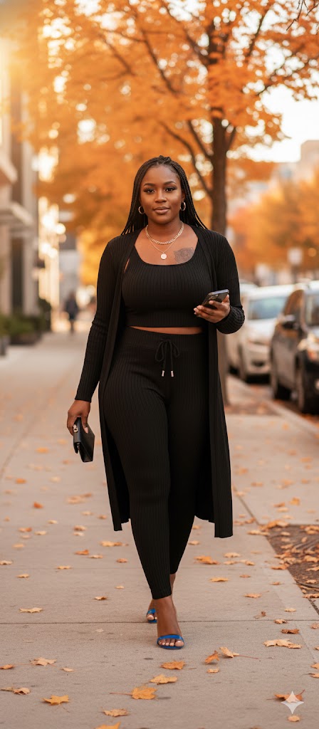 Women's Black Three-Piece Lounge Set