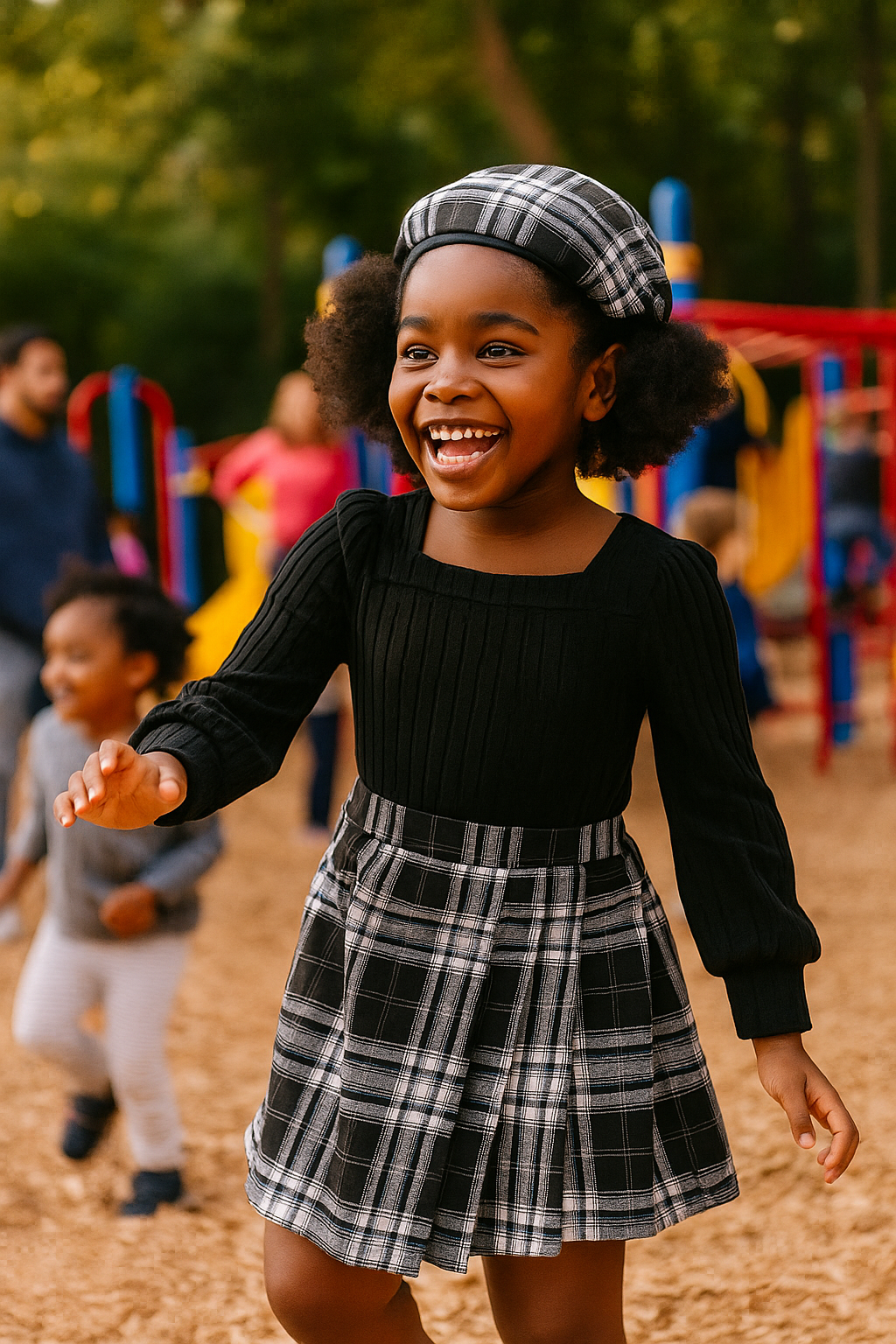 Girls' Plaid Dress with Matching Beret