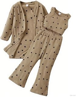 Kids’ Beige Heart-Print Three-Piece Outfit