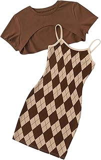 Brown Argyle Two-Piece Dress Set