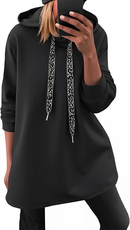 Loose Drawstring Long Sleeve Fleece Hooded Pullover