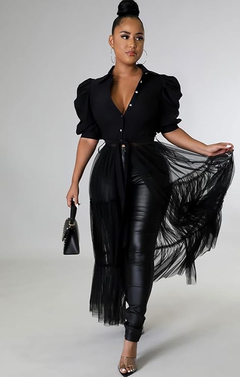 Elegant Black Mesh Overlay Dress