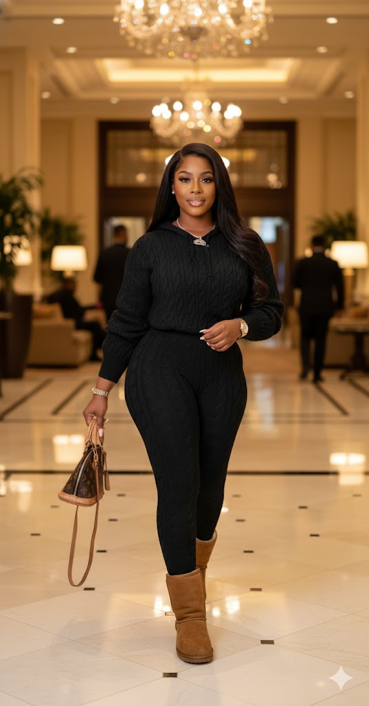 Women's Black Knit Two-Piece Set