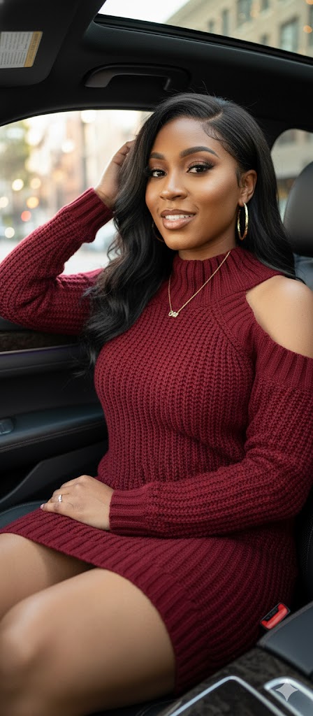 Burgundy Knit Cold Shoulder Dress