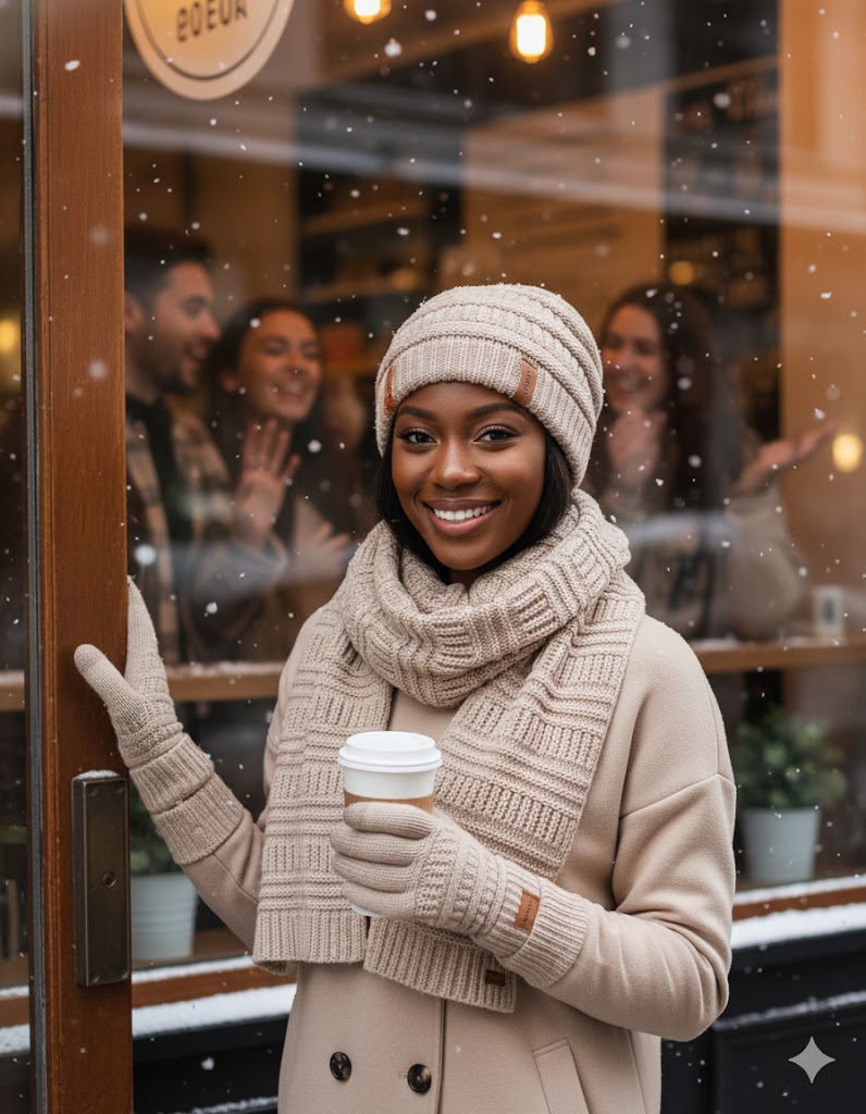 Beige Knit Winter Accessory Set