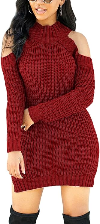 Burgundy Knit Cold Shoulder Dress