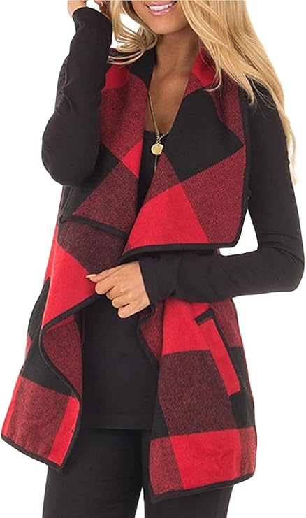 Red and Black Plaid Vest