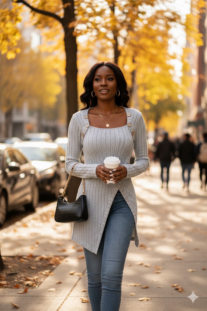 Buttoned Long Sleeve Ribbed Sweater