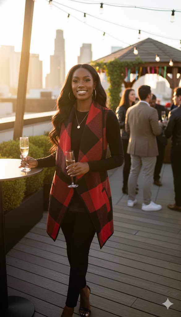 Red and Black Plaid Vest