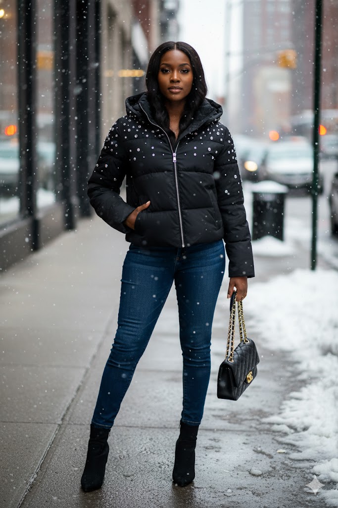 Black studded puffer jacket