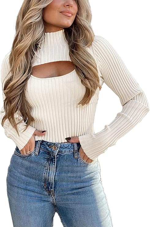 White Cut-Out Ribbed Sweater