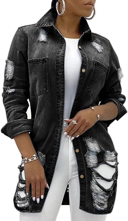 Distressed Black Denim Jacket
