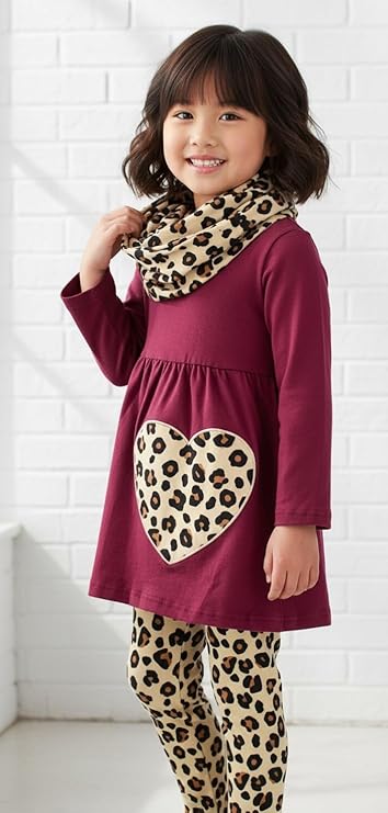 Girls' Leopard Print Heart Outfit Set