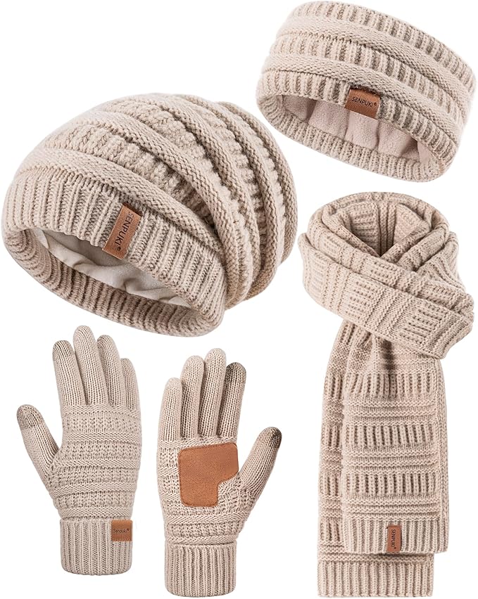 Beige Knit Winter Accessory Set