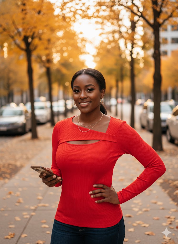 Red Long Sleeve Cutout Top