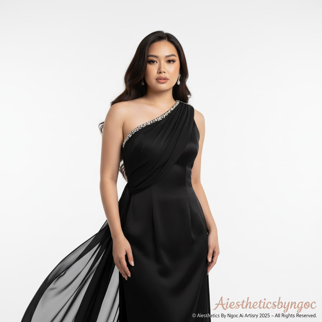 Elegant One-Shoulder Black Ao Dai