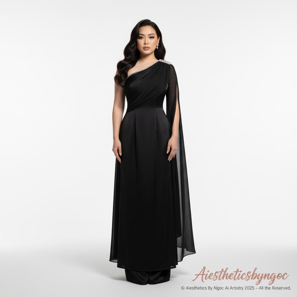 Elegant One-Shoulder Black Ao Dai