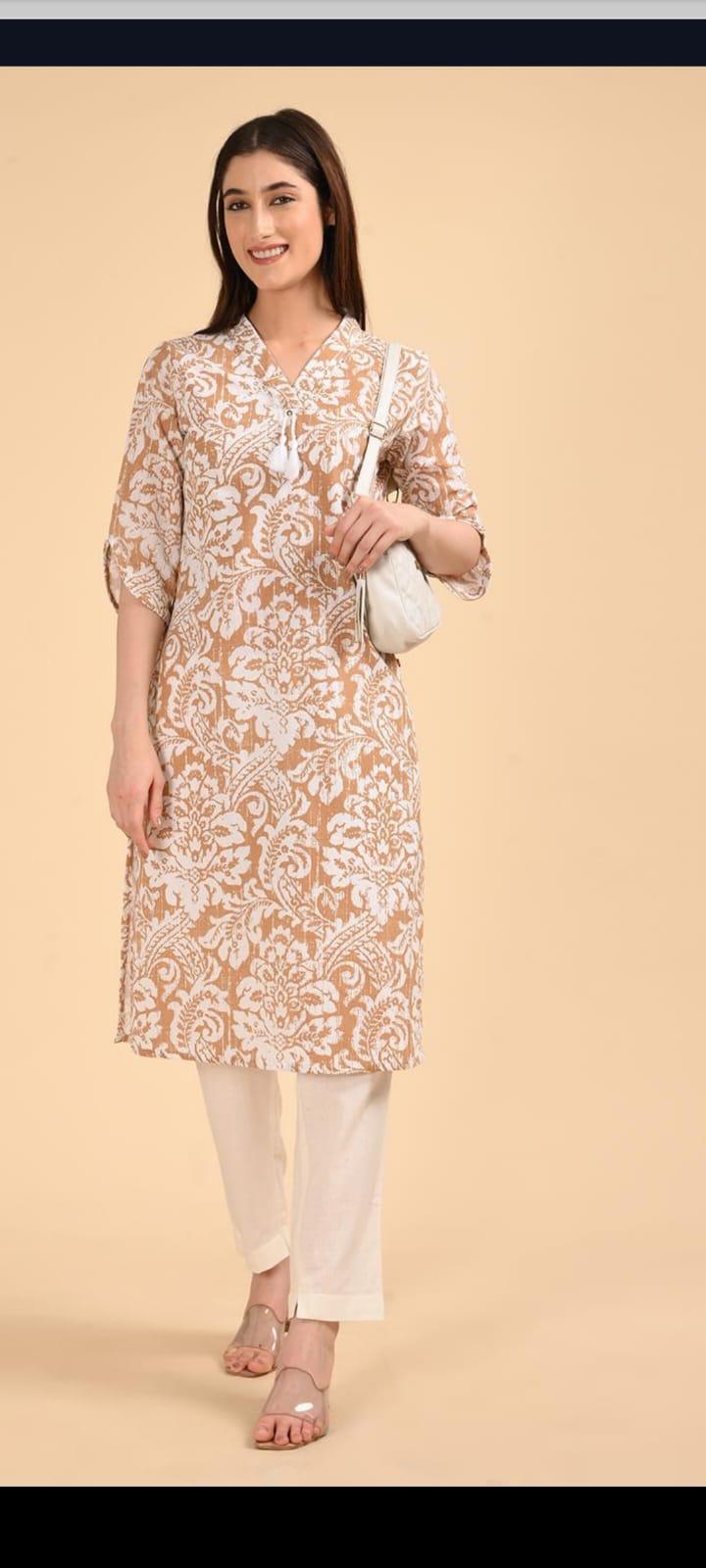 Embroidered Beige Kurta Set