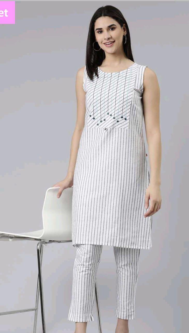 Women's striped sleeveless kurti set