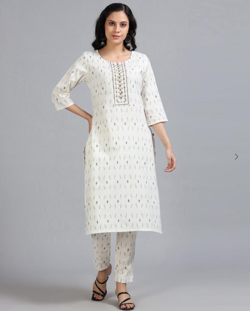 Women's White Printed Kurta Set