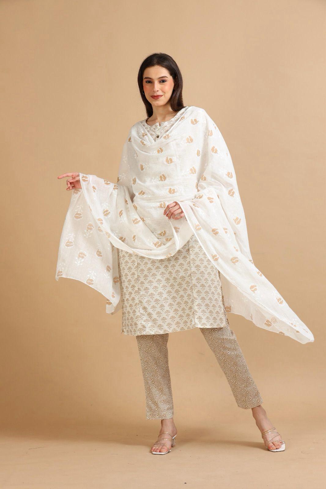 Elegant White Embroidered Suit