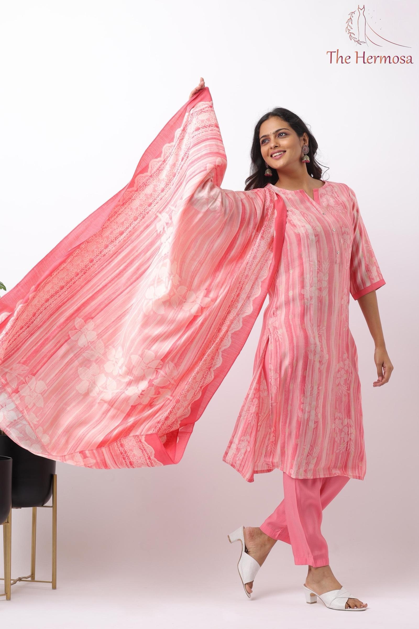 Pink Printed Three-Piece Suit