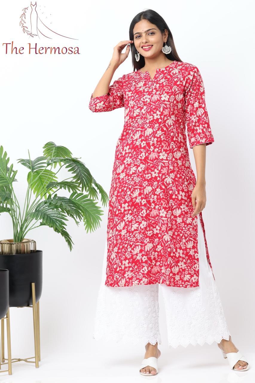 Floral Red Printed Kurti