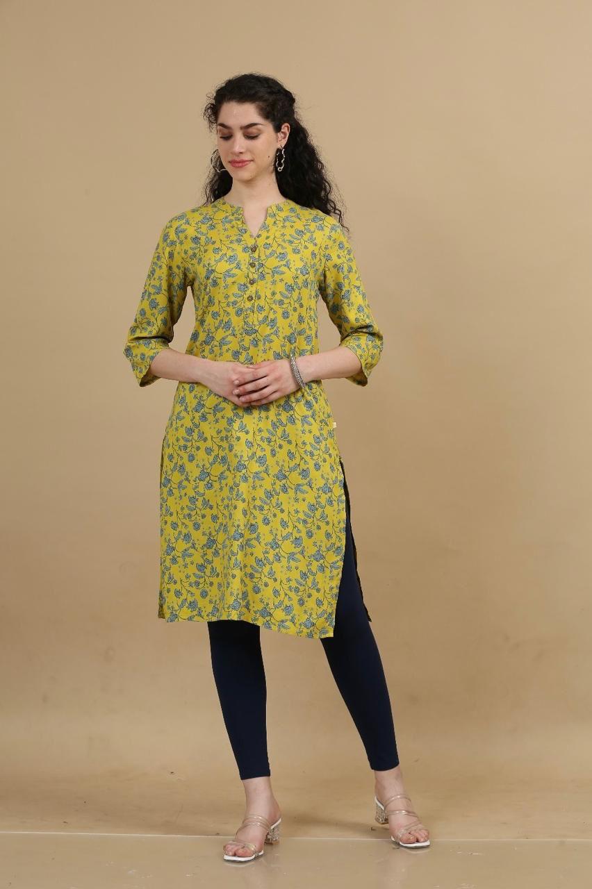 Yellow Floral Print Kurti