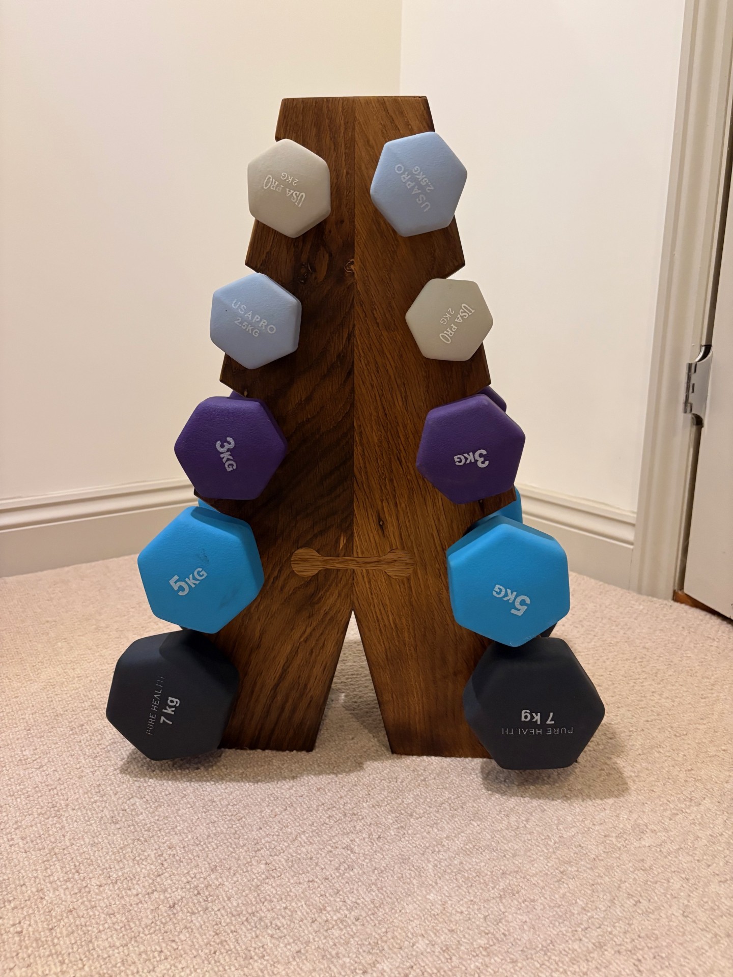Oak dumbbell rack