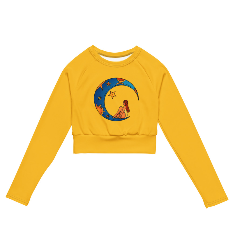 Yellow Crop Top with Celestial Print